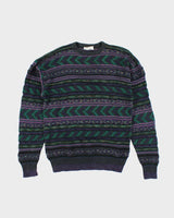 Vintage 90's Textured Patterned Chunky Knit Jumper - L