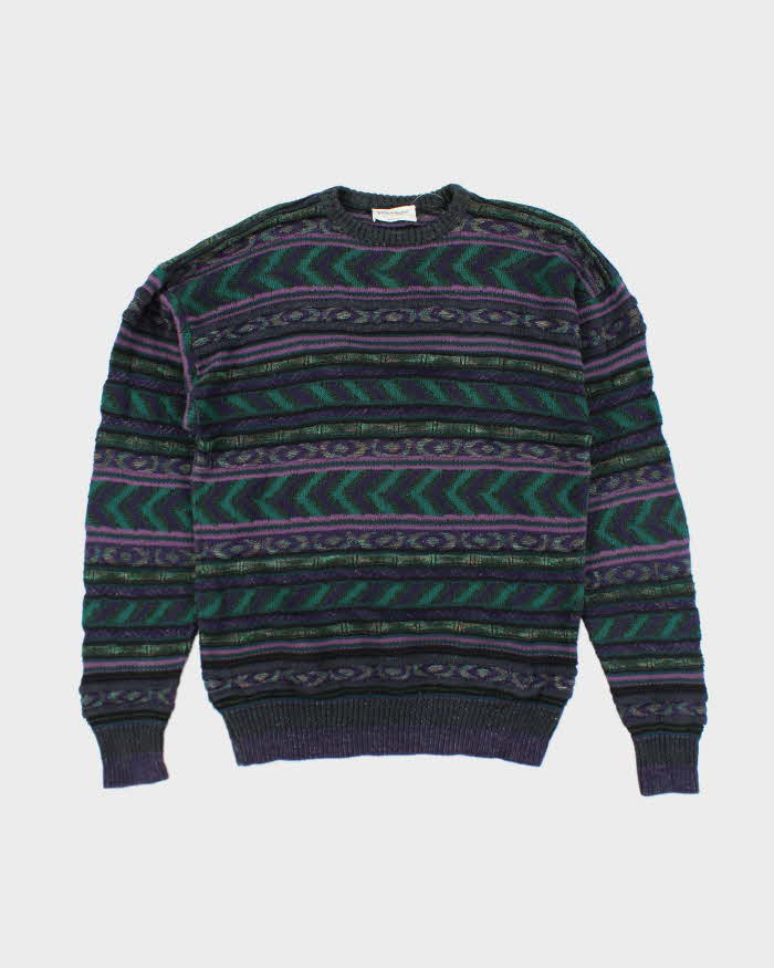 Vintage 90's Textured Patterned Chunky Knit Jumper - L