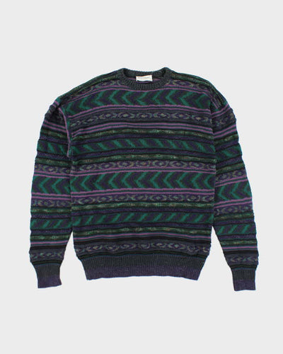 Vintage 90's Textured Patterned Chunky Knit Jumper - L