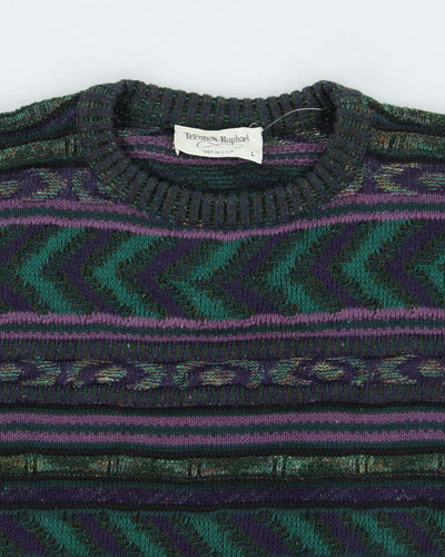 Vintage 90's Textured Patterned Chunky Knit Jumper - L
