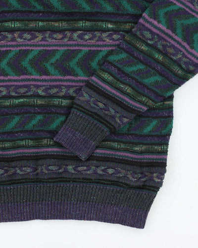 Vintage 90's Textured Patterned Chunky Knit Jumper - L