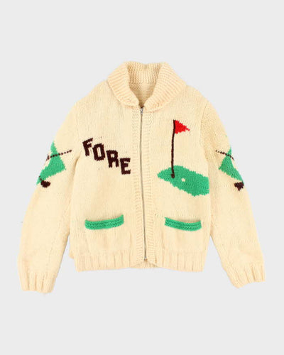Vintage 80's Heavyweight Cowichan Golf Graphic Wool Zip Cardigan - L