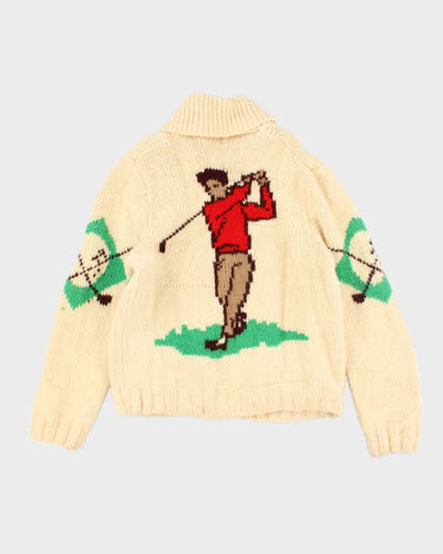 Vintage 80's Heavyweight Cowichan Golf Graphic Wool Zip Cardigan - L