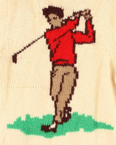 Vintage 80's Heavyweight Cowichan Golf Graphic Wool Zip Cardigan - L