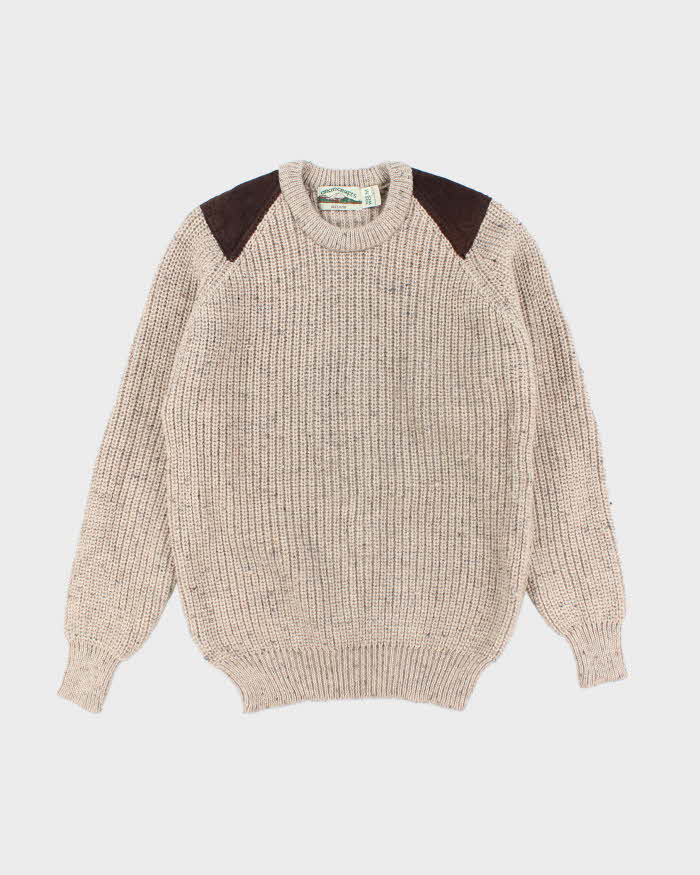 Vintage 80's Aran Crafts Heavyweight Ribbed Wool Knit Jumper - M