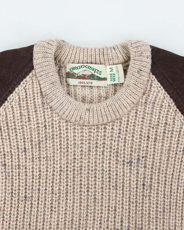 Vintage 80's Aran Crafts Heavyweight Ribbed Wool Knit Jumper - M
