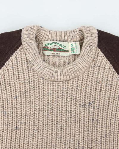 Vintage 80's Aran Crafts Heavyweight Ribbed Wool Knit Jumper - M