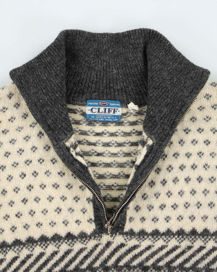 Vintage 90's Cliff Shetland Wool Chunky Quarter Zip Jumper - L