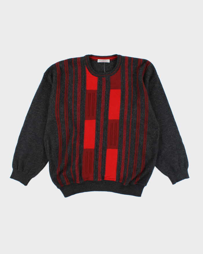 Vintage 80's Grandius Patterned Merino Wool Blend Knit Jumper - L
