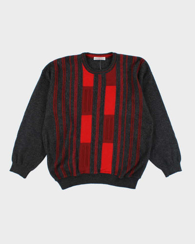 Vintage 80's Grandius Patterned Merino Wool Blend Knit Jumper - L