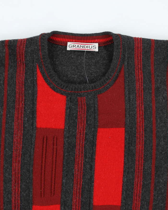 Vintage 80's Grandius Patterned Merino Wool Blend Knit Jumper - L