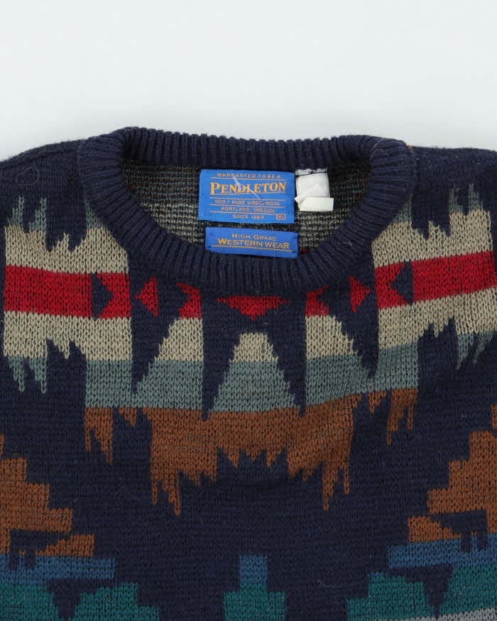 Vintage 90's Pendleton Heavyweight Wool Patterned Chunky Knit Jumper - XL