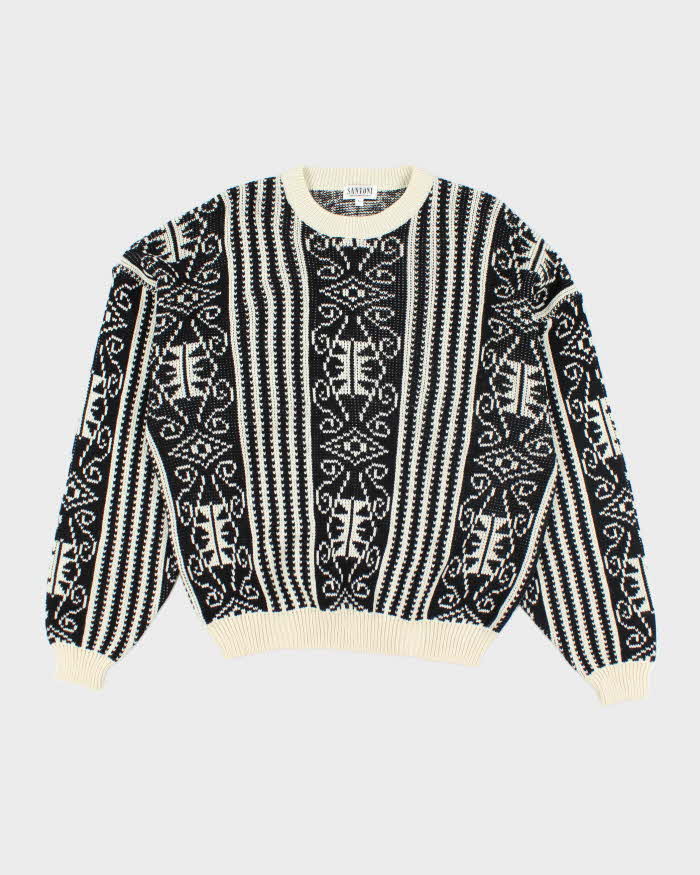 Vintage Santoni Patterned Chunky Wool Blend Knit Jumper - L
