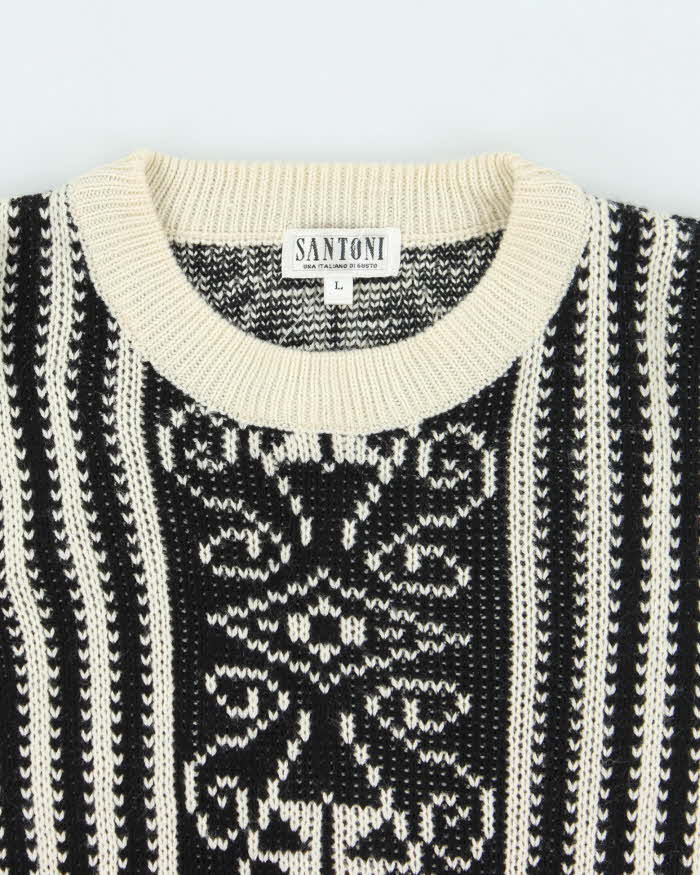Vintage Santoni Patterned Chunky Wool Blend Knit Jumper - L