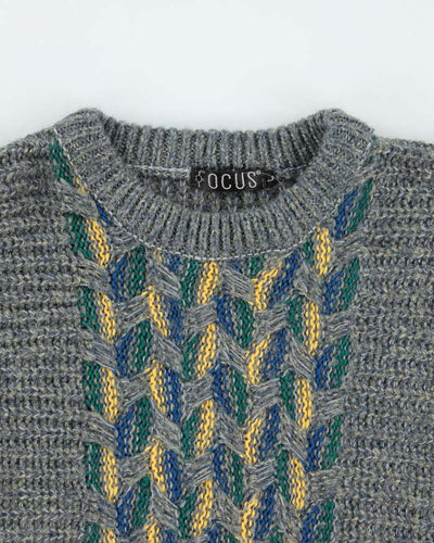 Vintage 90's Focus Patterned Chunky Knit Jumper - L