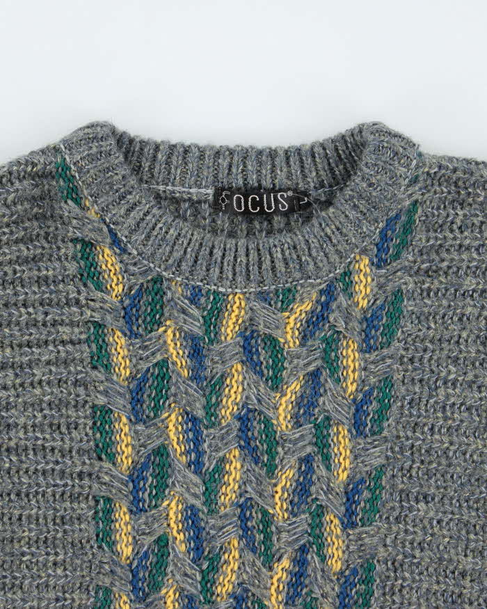 Vintage 90's Focus Patterned Chunky Knit Jumper - L