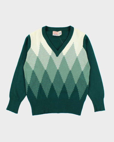 Vintage 70's Cashmere V-Neck Patterned Jumper - M