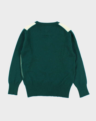 Vintage 70's Cashmere V-Neck Patterned Jumper - M