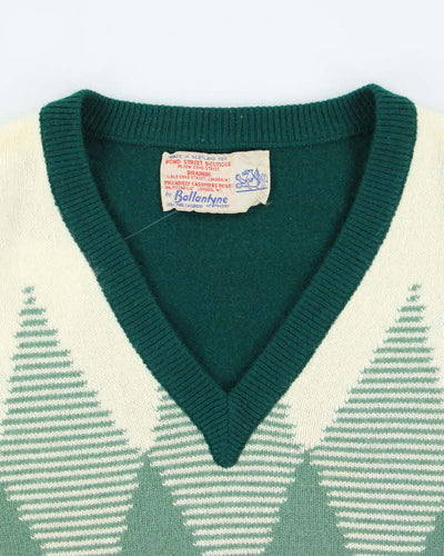 Vintage 70's Cashmere V-Neck Patterned Jumper - M