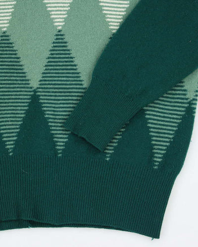 Vintage 70's Cashmere V-Neck Patterned Jumper - M