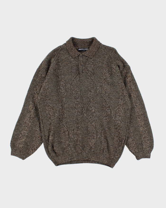 Vintage 90's Pierre Cardin Chunky Oversized 1/4 Button Knit Jumper - XL