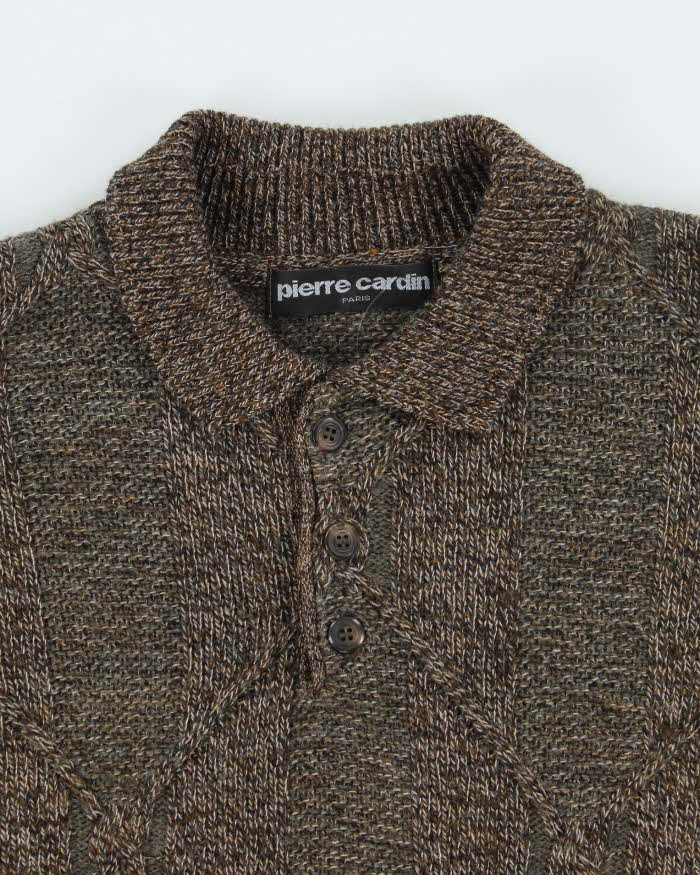 Vintage 90's Pierre Cardin Chunky Oversized 1/4 Button Knit Jumper - XL