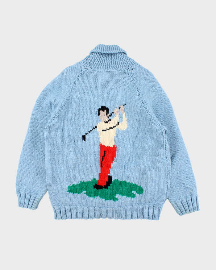 Vintage 80's Cowichan Heavyweight Golf Design Zip Up Cardigan - XL