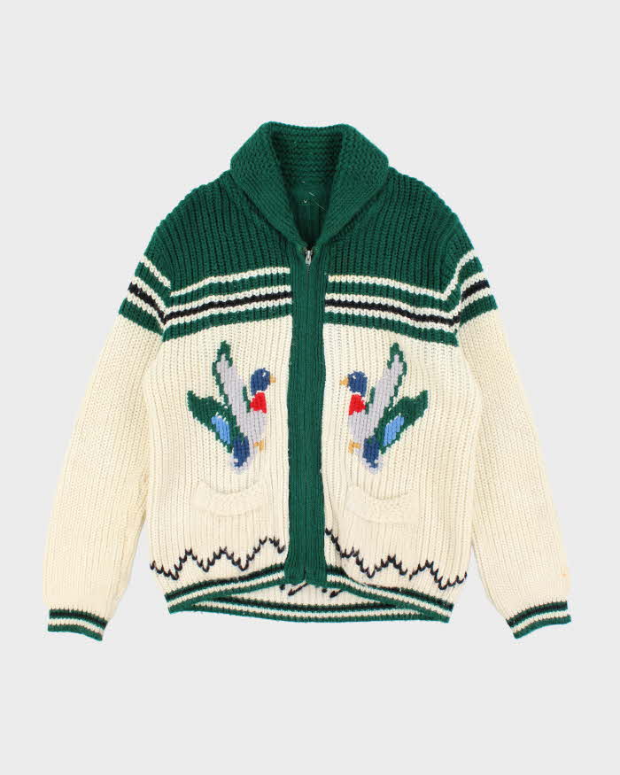Vintage 80's Cowichan Heavyweight Duck Design Zip Up Cardigan - L