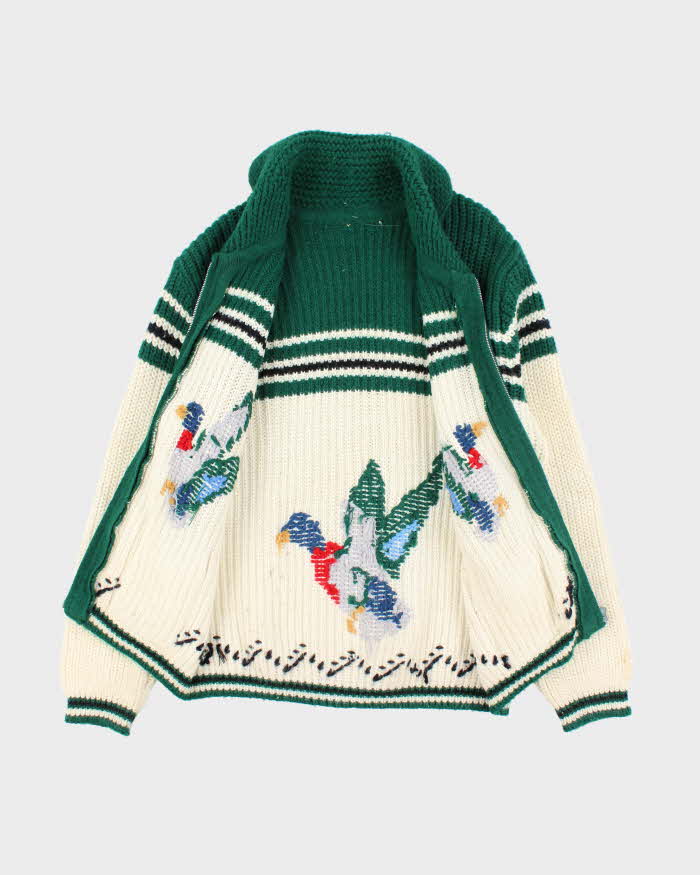 Vintage 80's Cowichan Heavyweight Duck Design Zip Up Cardigan - L