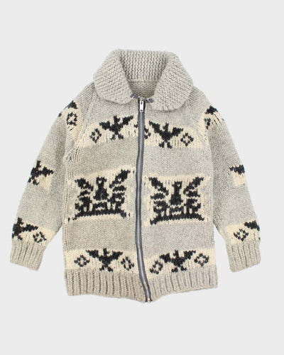 Vintage Handmade Grey Wool Chunky Knit Zip-Up Jumper - L