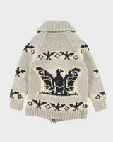 Vintage Handmade Grey Wool Chunky Knit Zip-Up Jumper - L