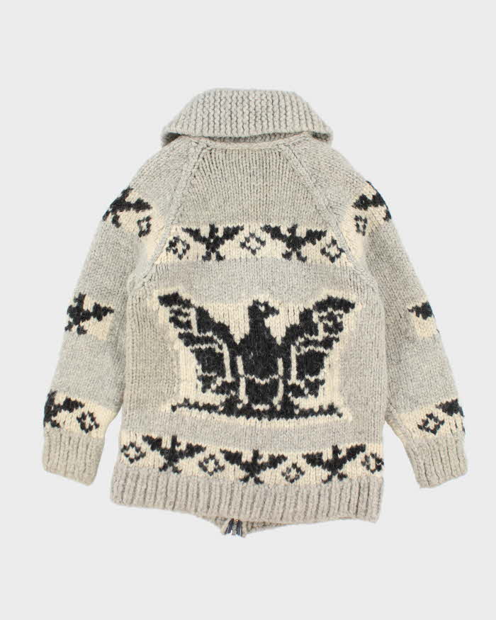 Vintage Handmade Grey Wool Chunky Knit Zip-Up Jumper - L