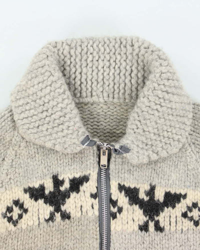 Vintage Handmade Grey Wool Chunky Knit Zip-Up Jumper - L