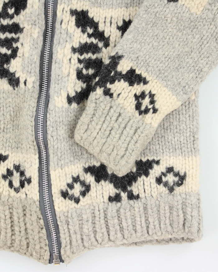 Vintage Handmade Grey Wool Chunky Knit Zip-Up Jumper - L