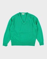 Vintage Naturalism Green V-Neck Woo Jumper - L