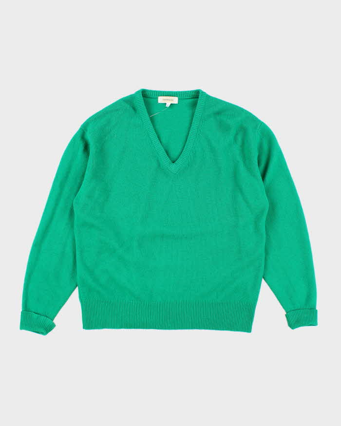 Vintage Naturalism Green V-Neck Woo Jumper - L