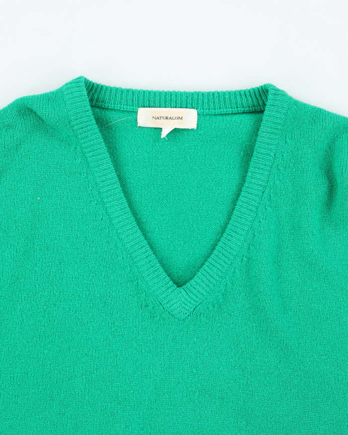 Vintage Naturalism Green V-Neck Woo Jumper - L