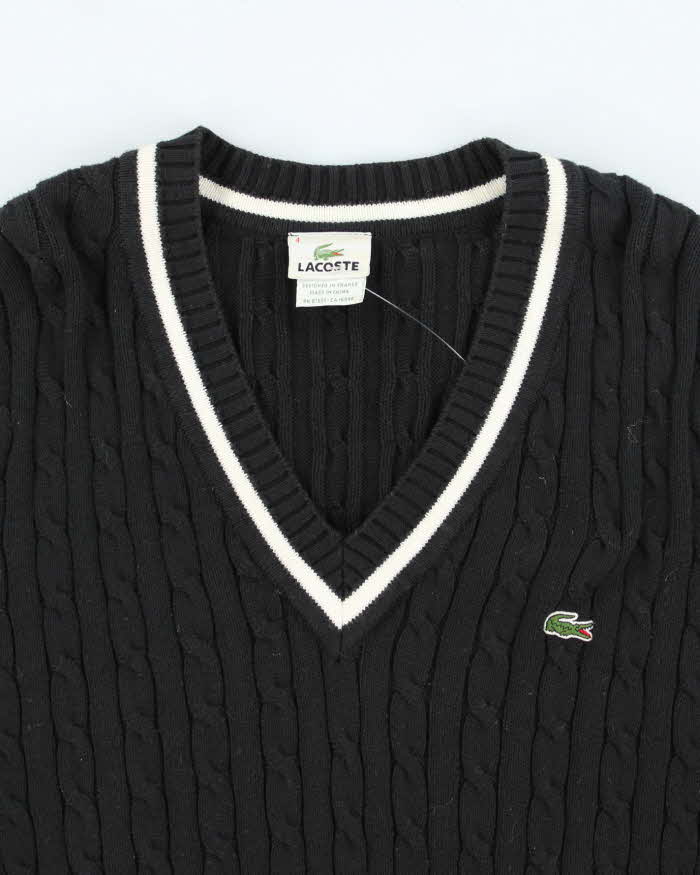 Vintage 90's Lacoste V-Neck Cable Knit Jumper - L