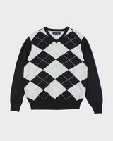 Vintage Tommy Hilfiger V-Neck Patterned Knit Jumper - M