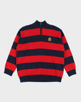 Vintage Ralph Lauren Quarter Zip Striped Knit Jumper - L