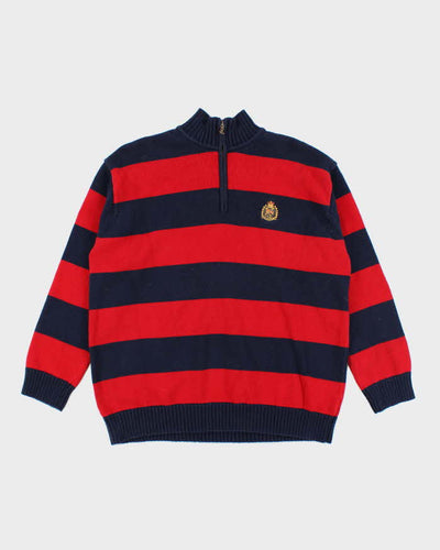 Vintage Ralph Lauren Quarter Zip Striped Knit Jumper - L