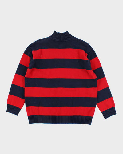 Vintage Ralph Lauren Quarter Zip Striped Knit Jumper - L