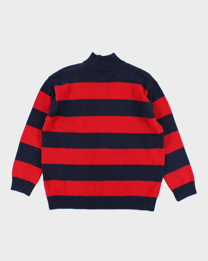 Vintage Ralph Lauren Quarter Zip Striped Knit Jumper - L