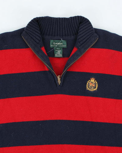 Vintage Ralph Lauren Quarter Zip Striped Knit Jumper - L