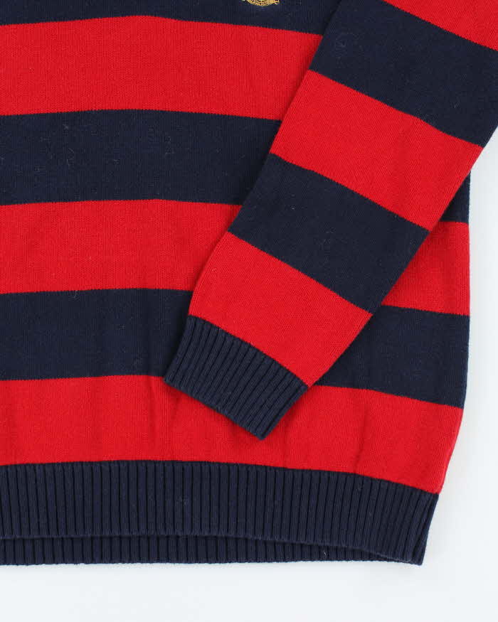 Vintage Ralph Lauren Quarter Zip Striped Knit Jumper - L