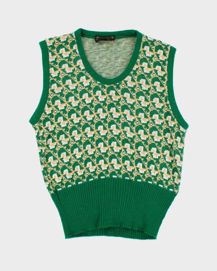 Vintage 70's Sears Patterned Tank Vest Knit Jumper - M