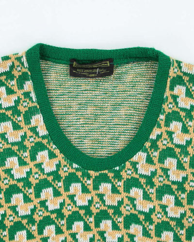 Vintage 70's Sears Patterned Tank Vest Knit Jumper - M