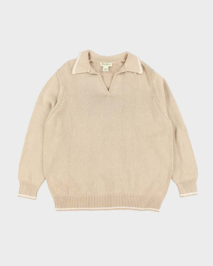 Vintage 90's Eddie Bauer Oversized V-Neck Collared Knit Jumper - XXL