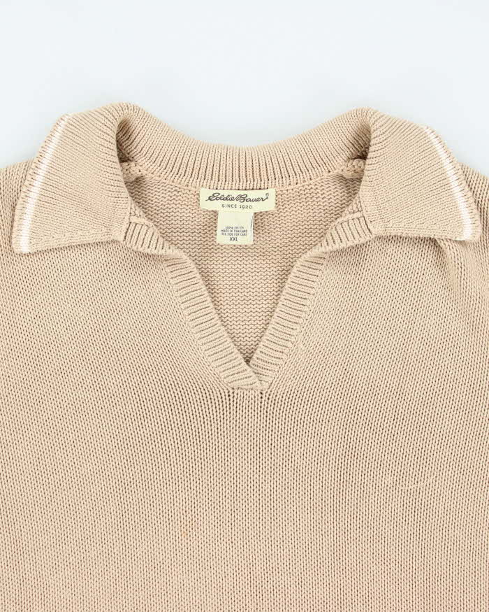 Vintage 90's Eddie Bauer Oversized V-Neck Collared Knit Jumper - XXL