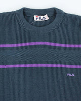 Vintage 90's Fila Striped Chunky Knit Jumper - XXL